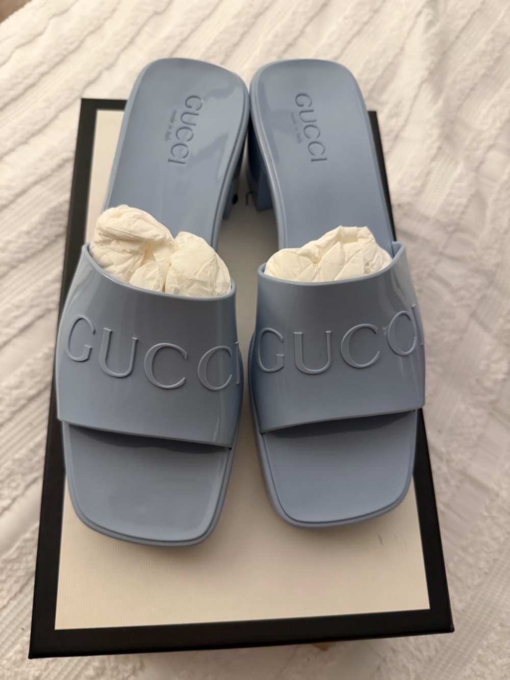 Gucci Light Blue Slide Sandals